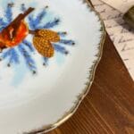Vintage Winter Birds Plate Gilt Edge Korea Decorative Hanging Display