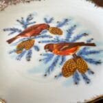 Vintage Winter Birds Plate Gilt Edge Korea Decorative Hanging Display