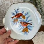 Vintage Winter Birds Plate Gilt Edge Korea Decorative Hanging Display
