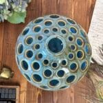 Vintage Ceramic Luminary Vase Turquoise Green Reactive Glaze Cut Out