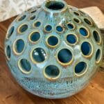 Vintage Ceramic Luminary Vase Turquoise Green Reactive Glaze Cut Out