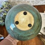 Vintage Ceramic Luminary Vase Turquoise Green Reactive Glaze Cut Out