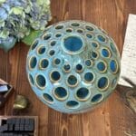 Vintage Ceramic Luminary Vase Turquoise Green Reactive Glaze Cut Out