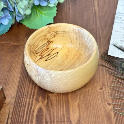 Vintage Spalted Beech Bowl Hand Turned Wood Small Trinket Dish Decorative Rustic