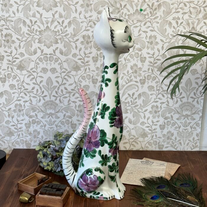Large Vintage Italian Ceramic Cat 55cm Tall Retro Kitsch 1960s 70s Hand Painted