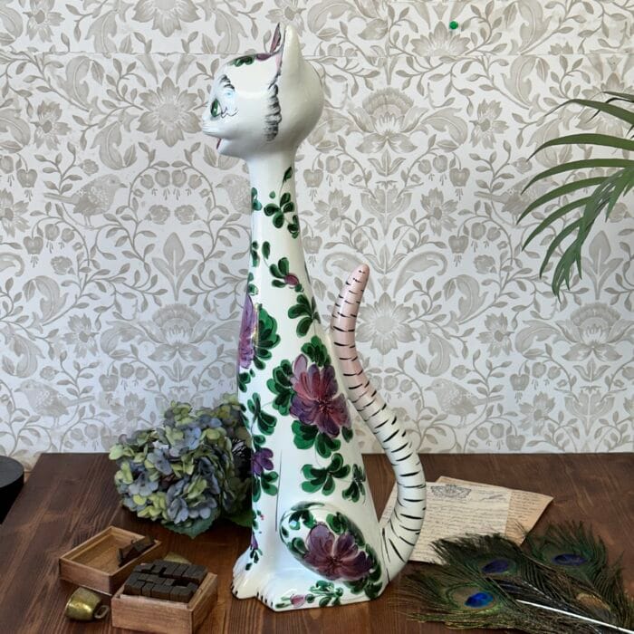 Large Vintage Italian Ceramic Cat 55cm Tall Retro Kitsch 1960s 70s Hand Painted