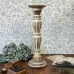 Vintage Wooden Pillar Candle Holder Stick Hand Carved Grecian Rustic Shabby Chic