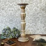 Vintage Wooden Pillar Candle Holder Stick Hand Carved Grecian Rustic Shabby Chic