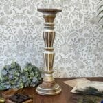 Vintage Wooden Pillar Candle Holder Stick Hand Carved Grecian Rustic Shabby Chic