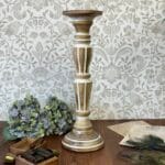 Vintage Wooden Pillar Candle Holder Stick Hand Carved Grecian Rustic Shabby Chic