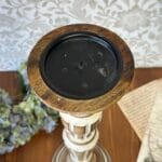 Vintage Wooden Pillar Candle Holder Stick Hand Carved Grecian Rustic Shabby Chic