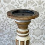 Vintage Wooden Pillar Candle Holder Stick Hand Carved Grecian Rustic Shabby Chic