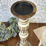 Vintage Wooden Pillar Candle Holder Stick Hand Carved Grecian Rustic Shabby Chic