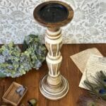 Vintage Wooden Pillar Candle Holder Stick Hand Carved Grecian Rustic Shabby Chic