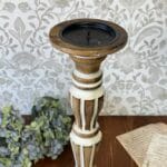 Vintage Wooden Pillar Candle Holder Stick Hand Carved Grecian Rustic Shabby Chic