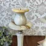 Vintage Alabaster Onyx Marble Candle Holders Pair Tall Elegant Stone Candlesticks