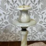 Vintage Alabaster Onyx Marble Candle Holders Pair Tall Elegant Stone Candlesticks