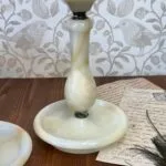 Vintage Alabaster Onyx Marble Candle Holders Pair Tall Elegant Stone Candlesticks