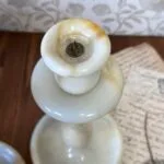 Vintage Alabaster Onyx Marble Candle Holders Pair Tall Elegant Stone Candlesticks