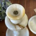 Vintage Alabaster Onyx Marble Candle Holders Pair Tall Elegant Stone Candlesticks