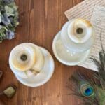 Vintage Alabaster Onyx Marble Candle Holders Pair Tall Elegant Stone Candlesticks