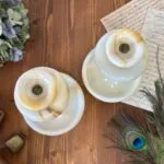 Vintage Alabaster Onyx Marble Candle Holders Pair Tall Elegant Stone Candlesticks