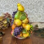 Vintage Ceramic Fruit Tree Topiary Grapes Pears Apples Centrepiece
