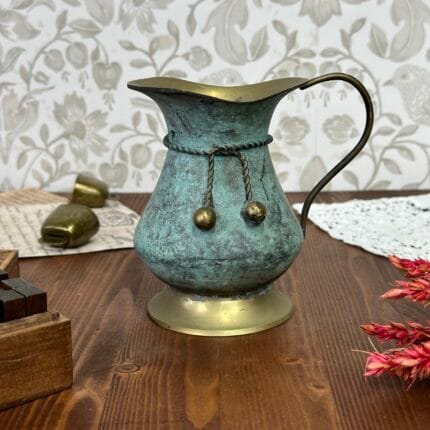 Vintage India Bronze Patina Jug Vase Pen Pot Decor 11.5cm