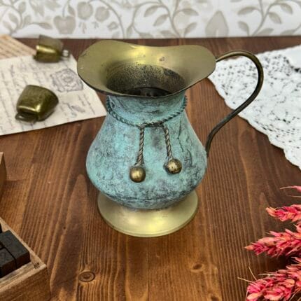 Vintage India Bronze Patina Jug Vase Pen Pot Decor 11.5cm