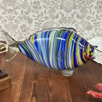 Vintage Murano Glass Fish Italy Striped Sommerso Art Glass 1970s