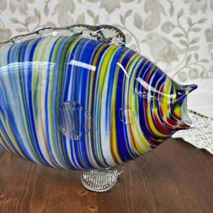 Vintage Murano Glass Fish Italy Striped Sommerso Art Glass 1970s