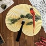 Vintage Oriental Paper Metal Frame China Chinese Bird Fan Asian Decor