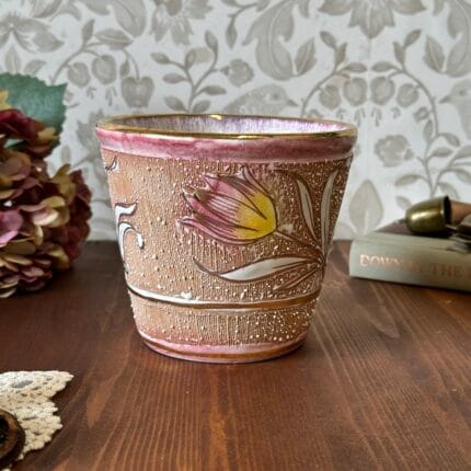 Vintage MICA Italy Floral Ceramic Pot 1950s Hand Painted Planter