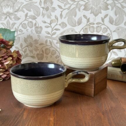 Set of 2 Vintage Brown Pottery Soup Bowls Loop Handle Retro Kitsch Made in England