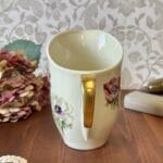 Vintage Limoges France Floral Milk Jug Creamer Gilded Handle Mid-Century