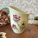 Vintage Limoges France Floral Milk Jug Creamer Gilded Handle Mid-Century
