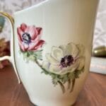 Vintage Limoges France Floral Milk Jug Creamer Gilded Handle Mid-Century
