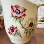 Vintage Limoges France Floral Milk Jug Creamer Gilded Handle Mid-Century