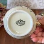 Vintage Limoges France Floral Milk Jug Creamer Gilded Handle Mid-Century