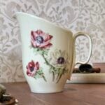 Vintage Limoges France Floral Milk Jug Creamer Gilded Handle Mid-Century