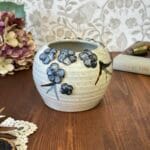 Vintage Studio Pottery Vase Blue Flowers Planter Hand Painted Decor