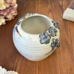 Vintage Studio Pottery Vase Blue Flowers Planter Hand Painted Decor
