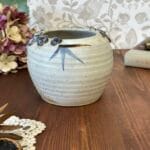 Vintage Studio Pottery Vase Blue Flowers Planter Hand Painted Decor