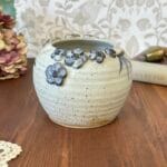 Vintage Studio Pottery Vase Blue Flowers Planter Hand Painted Decor