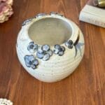 Vintage Studio Pottery Vase Blue Flowers Planter Hand Painted Decor