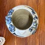 Vintage Studio Pottery Vase Blue Flowers Planter Hand Painted Decor