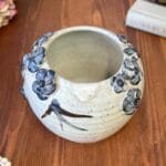 Vintage Studio Pottery Vase Blue Flowers Planter Hand Painted Decor