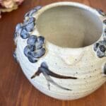 Vintage Studio Pottery Vase Blue Flowers Planter Hand Painted Decor
