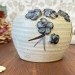 Vintage Studio Pottery Vase Blue Flowers Planter Hand Painted Decor