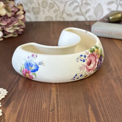 Vintage Axe Vale Pottery Floral Posy Planter Mantle Vase Devon Horseshoe